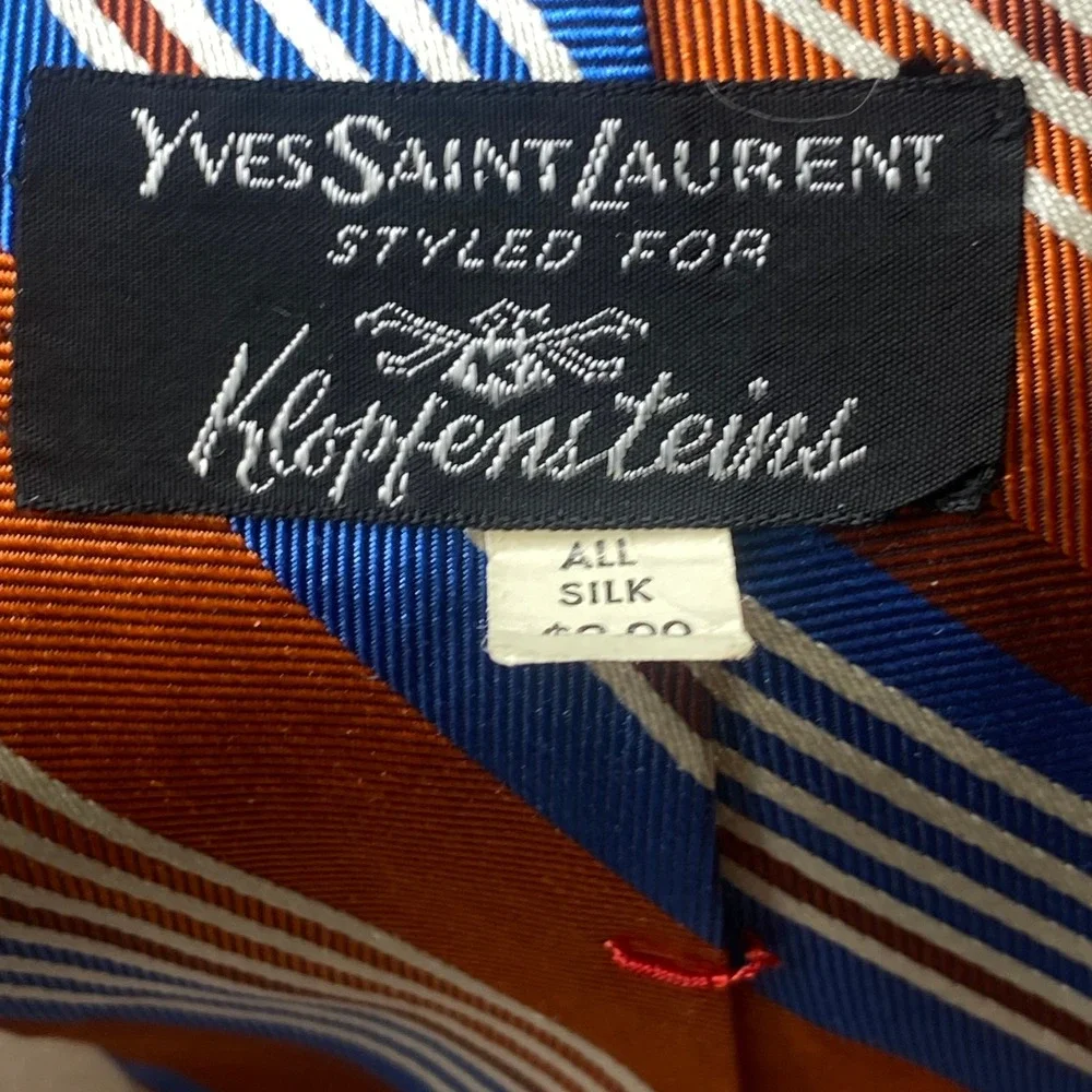 Vintage 1970s Yves Saint Laurent YSL Silk Tie Mens Orange Blue Striped USA NEW